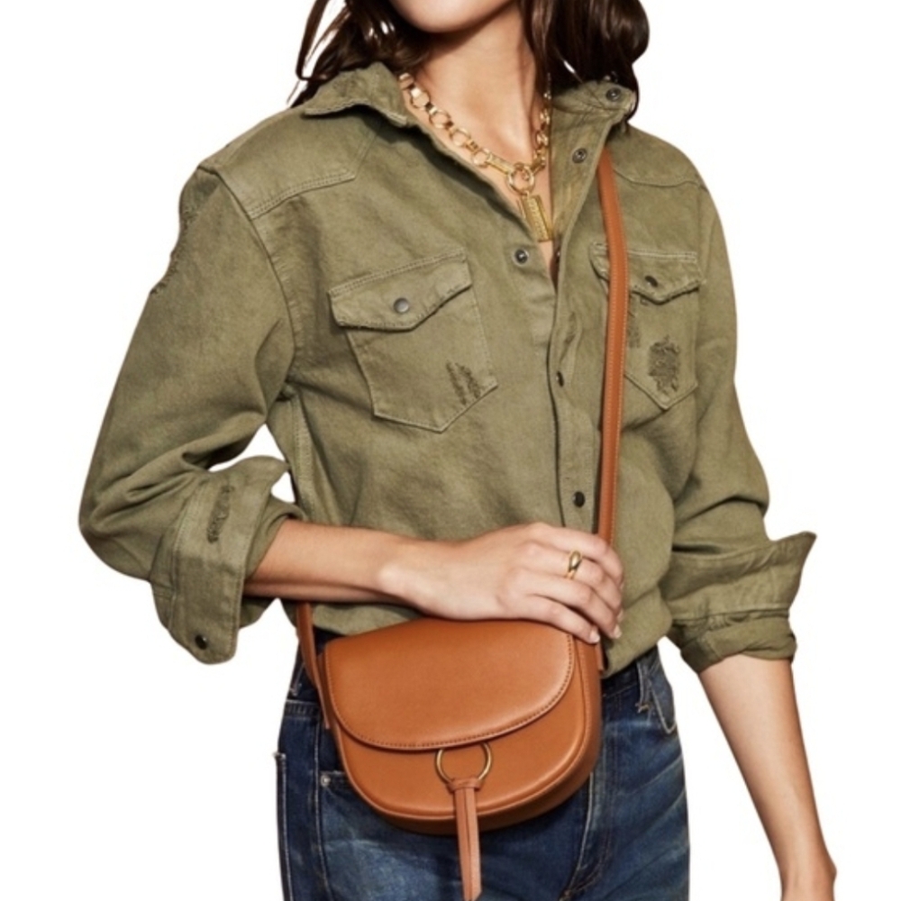 JJ Winters Ivy Crossbody Bag Cognac Faux Leather Handbag Purse Camel Tan/Brown